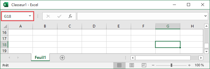 La barre d'adresse dans Excel 2016