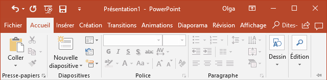 Le ruban affiche temporairement dans PowerPoint 2016