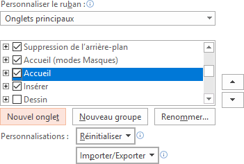 Nouvel onglet dans Options PowerPoint 2016