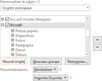 Nouvel onglet dans Options PowerPoint 365