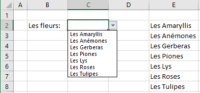 Une liste déroulante Excel 2016