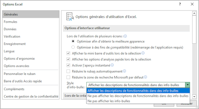 Style d’info-bulle dans Excel 365