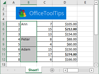 Sélectionner les cellules Excel 365