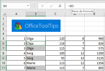 Barre de formule Excel 365