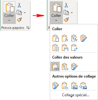 Coller les valeurs Excel 365