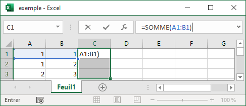 La formule dans la première cellule Excel 365