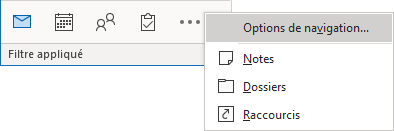 Options de navigation dans la barre de navigation Outlook 365
