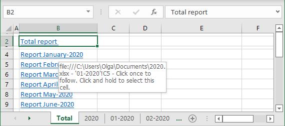 Organiser la classeur à l'aide d'hyperliens dans Excel 365