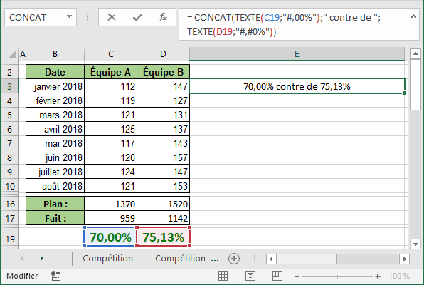 Exemple de formule dans Excel 2016