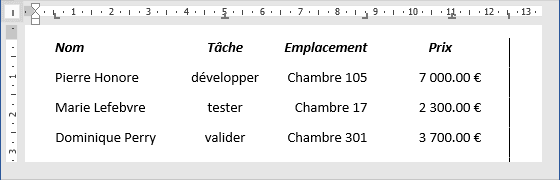 Un alignement de texte dans Word 2016