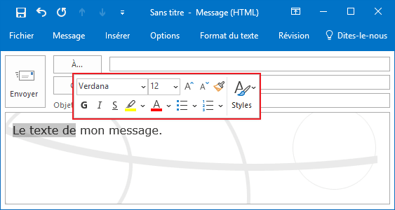 La mini barre d'outils dans Outlook 2016