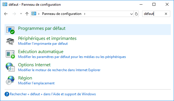 Rechercher Programmes par défaut Windows 10