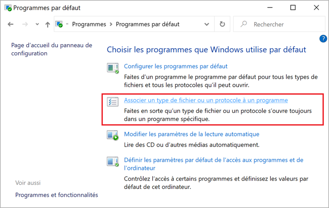 Programmes par défaut Windows 10