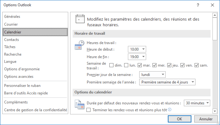 Calendrier exemple Outlook 365
