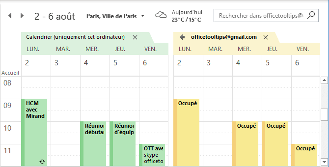 Le calendrier partagé dans Outlook 365