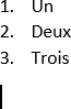 La liste numérotée 3 dans Word 2016