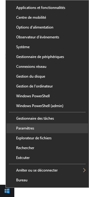Menu d'Utilisateur Avancé Windows 10