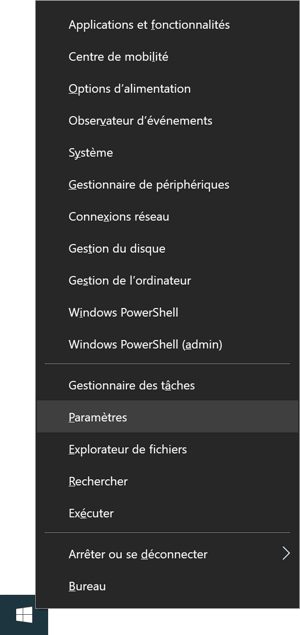 Menu d'Utilisateur Avancé Windows 10