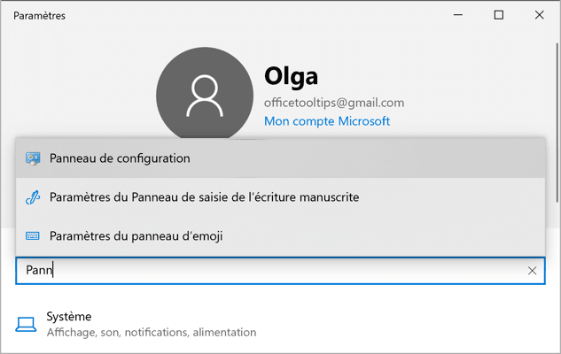 La boîte de dialogue Paramètres Windows 10