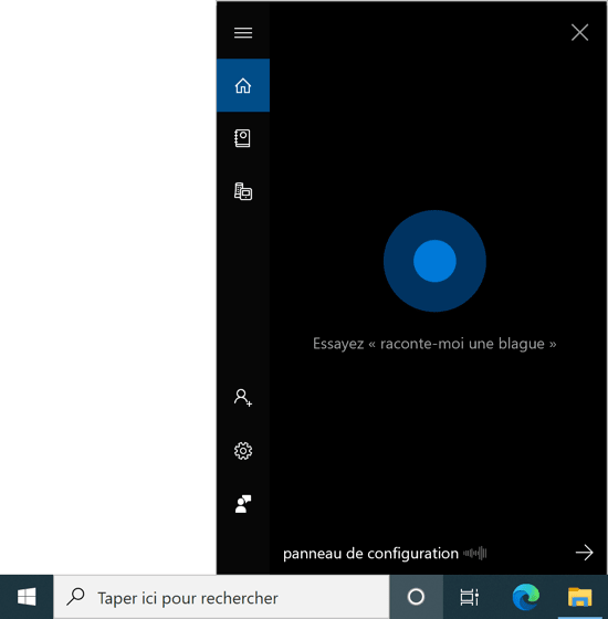 Panneau de configuration dans Cortana Recherche Windows 10