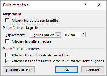 Grille et repères en centimètres dans PowerPoint 365