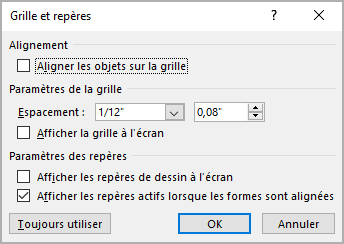 Grille et repères en pouces dans PowerPoint 365