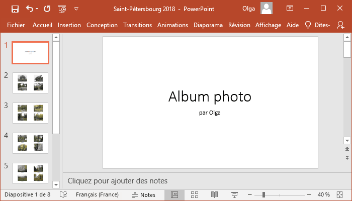 Album photo dans PowerPoint 2016