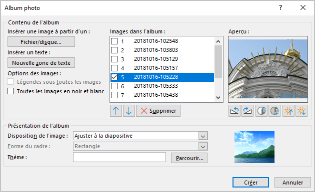 Images dans l'album dans Album photo PowerPoint pour Microsoft 365
