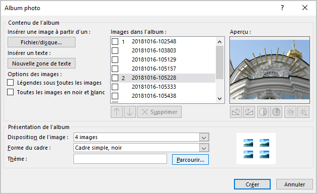 Thème dans Album photo PowerPoint pour Microsoft 365