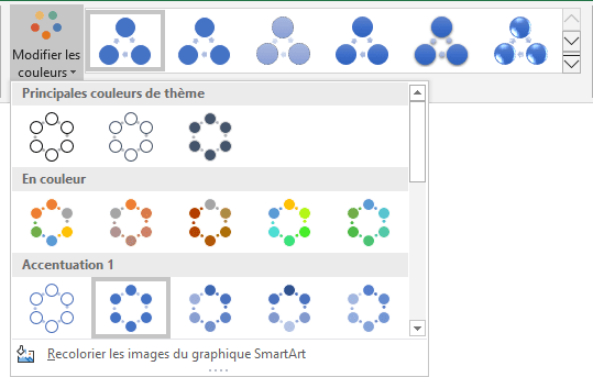 Modifier les couleurs de styles SmartArt dans Excel 2016
