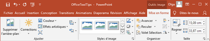 L'onglet Mise en forme dans PowerPoint 2016