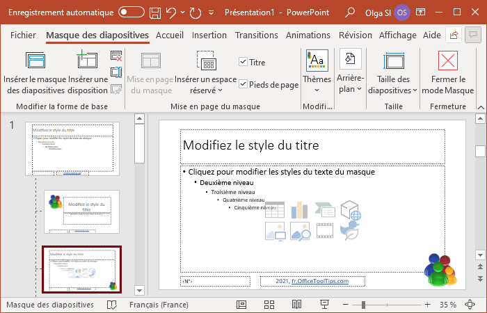 Exemple de masque des diapositives dans PowerPoint 365