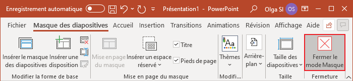 Fermer le mode Masque dans PowerPoint 365