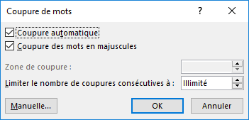 Coupure de mots Word 2016