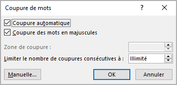 Coupure de mots Word 365