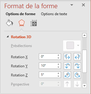 Rotation 3D dans le volet Format de la forme PowerPoint 2016