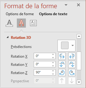 Rotation 3D dans le volet Format de la forme PowerPoint 365
