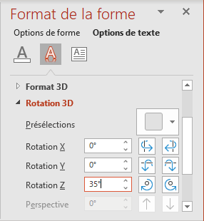 Rotation Z dans Format de la forme PowerPoint 365