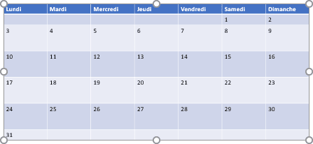 La tableau dans la diapositive PowerPoint 2016