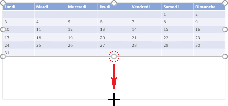 Redimensionnement du tableau dans PowerPoint 2016