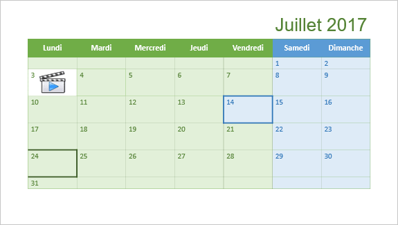 Un calendrier pour un mois dans PowerPoint 2016