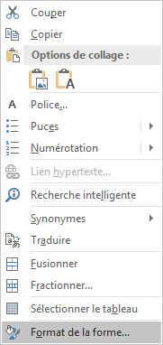 Format de la forme dans le menu contextuel PowerPoint 2016