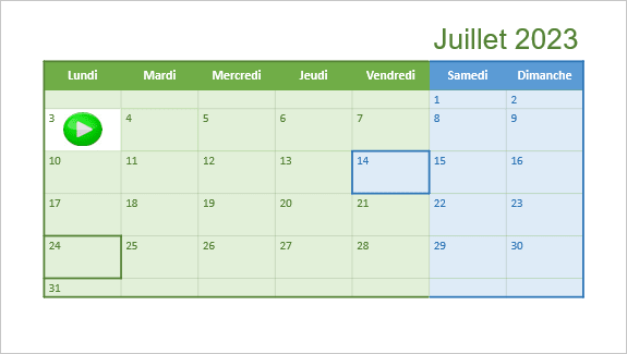 Un calendrier pour un mois dans PowerPoint 365