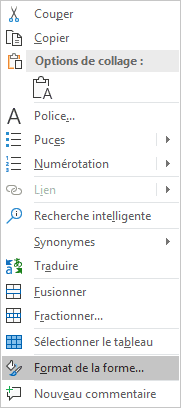 Format de la forme dans le menu contextuel PowerPoint 365