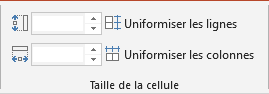 Le groupe Taille de la cellule dans PowerPoint 2016