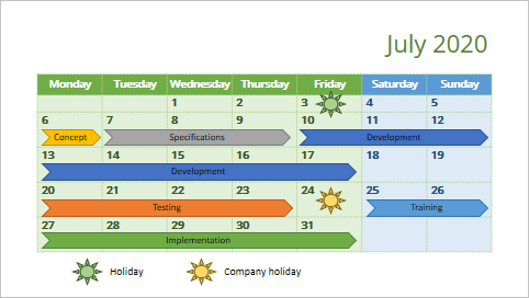 Un calendrier du projet dans PowerPoint 365