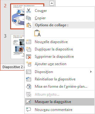 Masquer la diapositive dans PowerPoint 2016