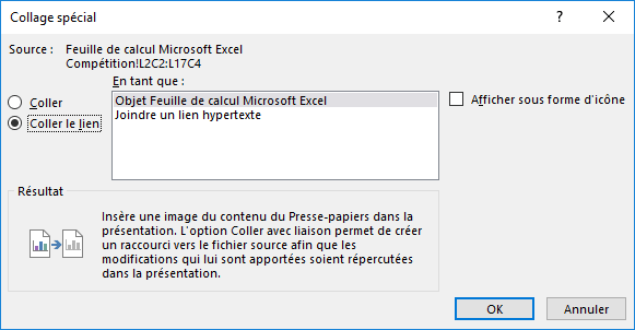 Coller le lien dans PowerPoint 2016