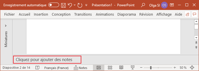 Le volet Notes dans PowerPoint 365