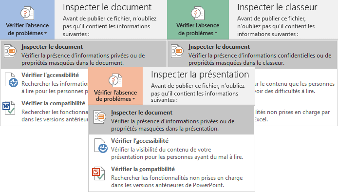 Inspecter le document dans Office 2016
